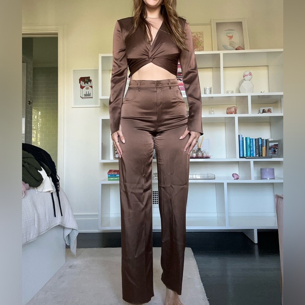 Nanushka brown silk matching set